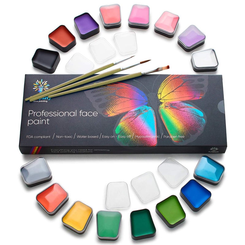 Artiparty Face Paint Kit â€“ Easy to Apply & Remove â€“ Water Activated â€“ Non-Toxic & Hypoallergenic â€“ Professional Face Painting Kit for Kids & Adults - Image 1